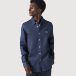 Men Lacoste V0ZN1503 Grey QJH Regular Fit Organic Cotton Denim Shirt - Image 2
