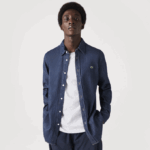 Men Lacoste V0ZN1503 Grey QJH Regular Fit Organic Cotton Denim Shirt