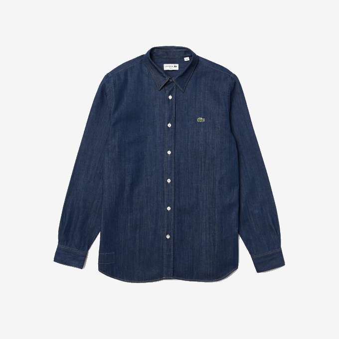 Men Lacoste V0ZN1503 Grey QJH Regular Fit Organic Cotton Denim Shirt - Image 4