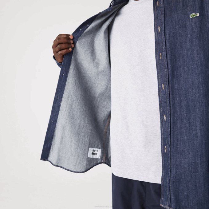 Men Lacoste V0ZN1503 Grey QJH Regular Fit Organic Cotton Denim Shirt - Image 5