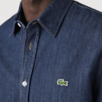 Men Lacoste V0ZN1503 Grey QJH Regular Fit Organic Cotton Denim Shirt - Image 7