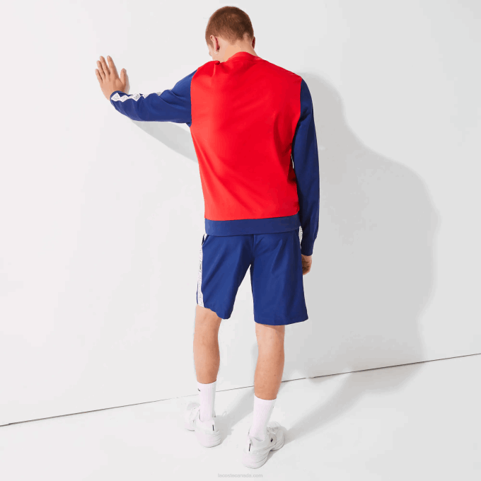 Men Lacoste V0ZN1505 Blue White EMJ SPORT Branded Side Bands Shorts - Image 3