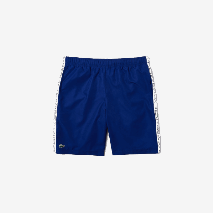 Men Lacoste V0ZN1505 Blue White EMJ SPORT Branded Side Bands Shorts - Image 4