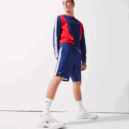 Men Lacoste V0ZN1505 Blue White EMJ SPORT Branded Side Bands Shorts