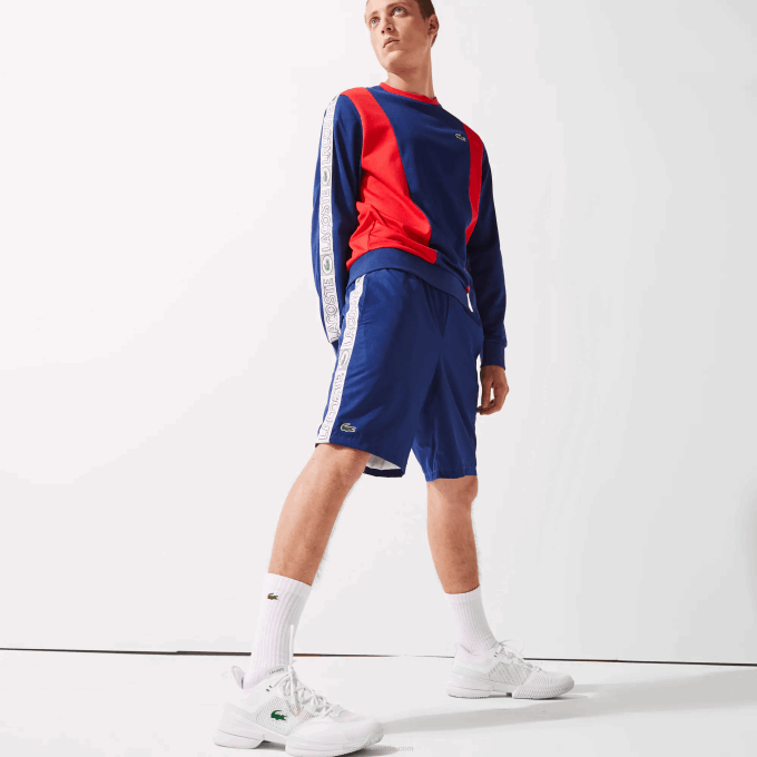 Men Lacoste V0ZN1505 Blue White EMJ SPORT Branded Side Bands Shorts - Image 1