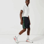 Men Lacoste V0ZN1506 Navy Blue Green MR0 SPORT Branded Side Bands Shorts - Image 2