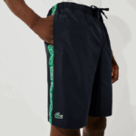 Men Lacoste V0ZN1506 Navy Blue Green MR0 SPORT Branded Side Bands Shorts - Image 4