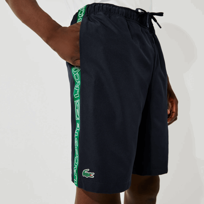 Men Lacoste V0ZN1506 Navy Blue Green MR0 SPORT Branded Side Bands Shorts - Image 4