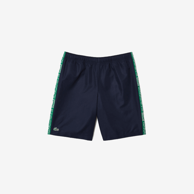 Men Lacoste V0ZN1506 Navy Blue Green MR0 SPORT Branded Side Bands Shorts - Image 5