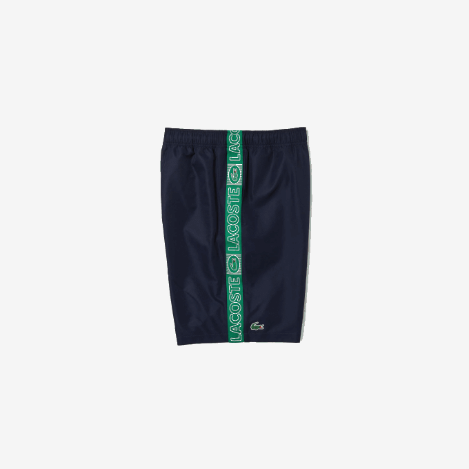 Men Lacoste V0ZN1506 Navy Blue Green MR0 SPORT Branded Side Bands Shorts - Image 6