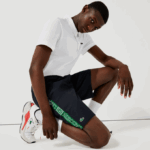 Men Lacoste V0ZN1506 Navy Blue Green MR0 SPORT Branded Side Bands Shorts - Image 7