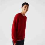 Men Lacoste V0ZN1509 Red 7CQ Regular Fit Speckled Print Wool Jersey Sweater - Image 2
