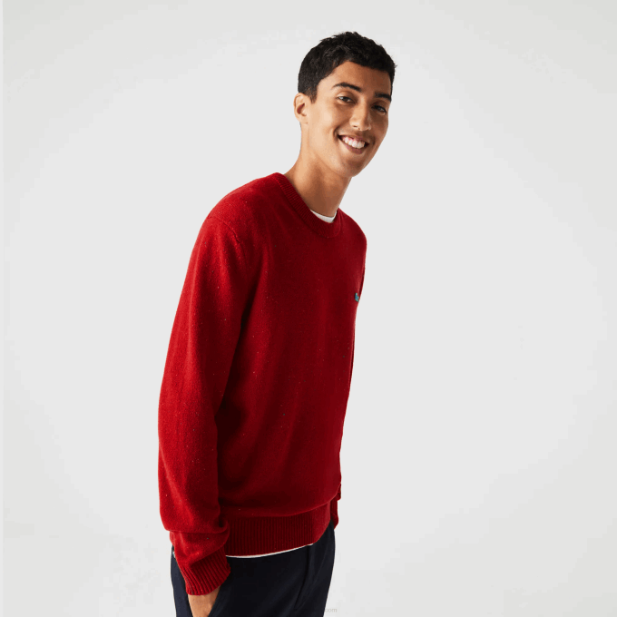 Men Lacoste V0ZN1509 Red 7CQ Regular Fit Speckled Print Wool Jersey Sweater - Image 2