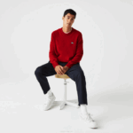 Men Lacoste V0ZN1509 Red 7CQ Regular Fit Speckled Print Wool Jersey Sweater - Image 4