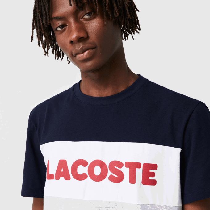 Men Lacoste V0ZN1510 Grey Chine Navy White Red 4TY Colorblock Stretch Cotton Long Pajamas Set - Image 2