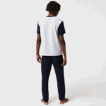 Men Lacoste V0ZN1510 Grey Chine Navy White Red 4TY Colorblock Stretch Cotton Long Pajamas Set - Image 3