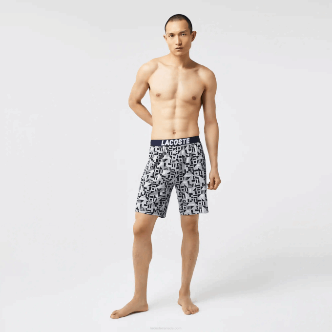 Men Lacoste V0ZN1511 White Navy Blue Grey Chine 40S Graphic Print Pajamas - Image 2