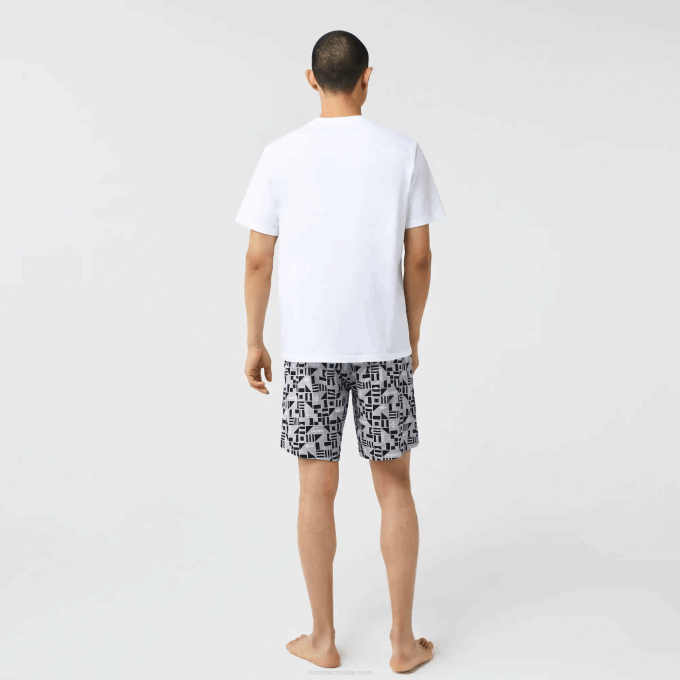 Men Lacoste V0ZN1511 White Navy Blue Grey Chine 40S Graphic Print Pajamas - Image 3