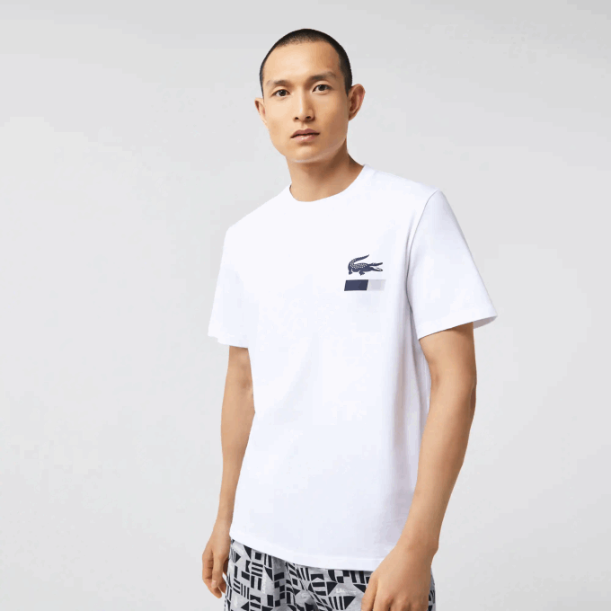 Men Lacoste V0ZN1511 White Navy Blue Grey Chine 40S Graphic Print Pajamas - Image 4