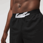 Men Lacoste V0ZN1513 Black White 258 Branded Cotton Fleece Indoor Shorts - Image 4