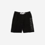 Men Lacoste V0ZN1513 Black White 258 Branded Cotton Fleece Indoor Shorts - Image 5