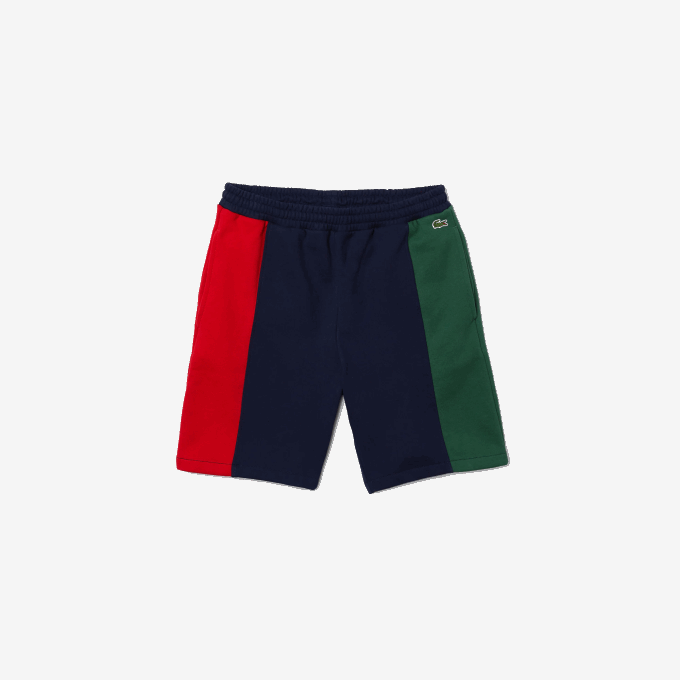 Men Lacoste V0ZN1515 Navy Blue Red Green BLS Branded Cotton Fleece Blend Shorts - Image 4