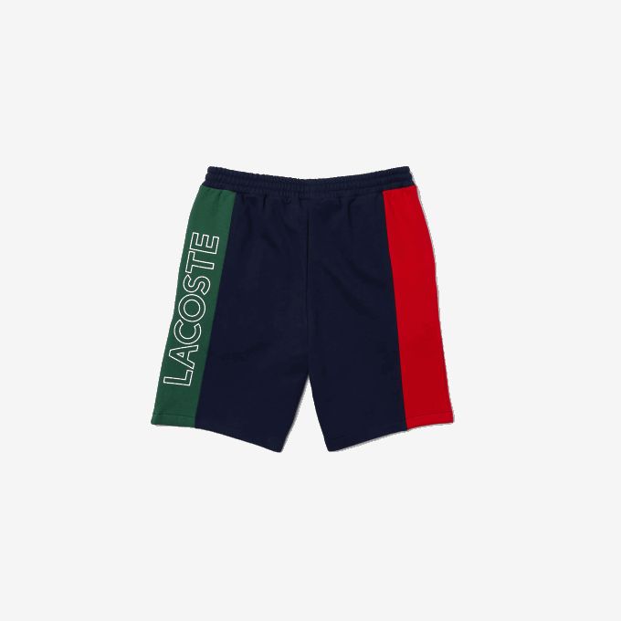 Men Lacoste V0ZN1515 Navy Blue Red Green BLS Branded Cotton Fleece Blend Shorts - Image 5