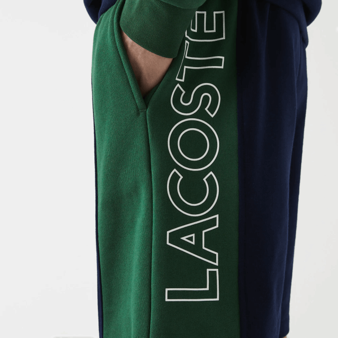 Men Lacoste V0ZN1515 Navy Blue Red Green BLS Branded Cotton Fleece Blend Shorts - Image 6