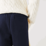 Men Lacoste V0ZN1516 Navy Blue Yellow 144 Color-Block Brushed Fleece Shorts - Image 6