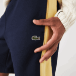 Men Lacoste V0ZN1516 Navy Blue Yellow 144 Color-Block Brushed Fleece Shorts - Image 7