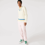 Men Lacoste V0ZN1518 White Yellow Blue 7MZ Classic Fit Contrast Striped Wool Sweater - Image 2