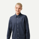 Men Lacoste V0ZN1519 Black/White HHW Slim Fit Cotton Chambray Shirt - Image 2