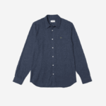 Men Lacoste V0ZN1519 Black/White HHW Slim Fit Cotton Chambray Shirt - Image 5