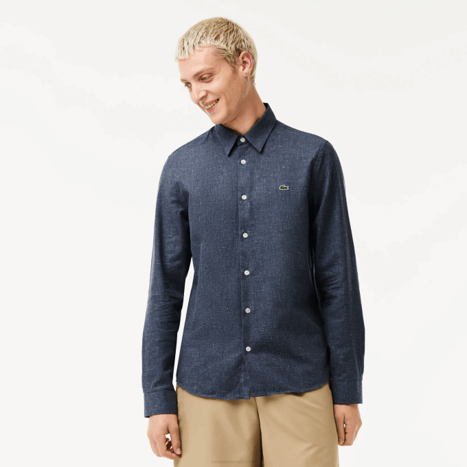 Men Lacoste V0ZN1519 Black/White HHW Slim Fit Cotton Chambray Shirt - Image 1