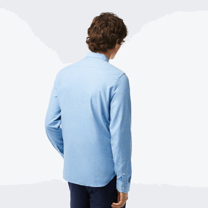 Men Lacoste V0ZN1520 Blue White FV2 Slim Fit Cotton Chambray Shirt - Image 2