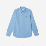 Men Lacoste V0ZN1520 Blue White FV2 Slim Fit Cotton Chambray Shirt - Image 3