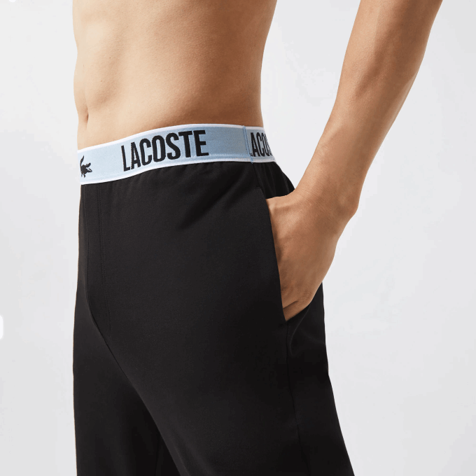 Men Lacoste V0ZN1523 Black 031 Branded Waist Crocodile Print Pajama Pants - Image 6