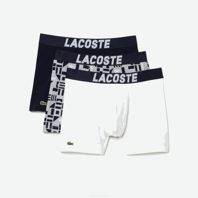 Men Lacoste V0ZN1524 Grey Chine Navy Blue White 5KC Nautical Print Boxer Brief 3-Pack - Image 5