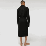 Men Lacoste V0ZN1525 Black 031 Loose Fit Long Textured Cotton Knit Bathrobe - Image 3
