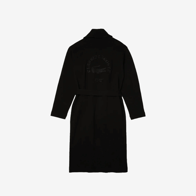 Men Lacoste V0ZN1525 Black 031 Loose Fit Long Textured Cotton Knit Bathrobe - Image 6