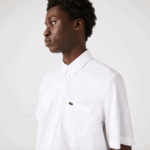Men Lacoste V0ZN1526 White 001 Regular Fit Oxford Cotton Shirt - Image 2
