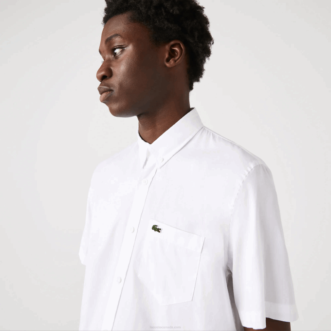 Men Lacoste V0ZN1526 White 001 Regular Fit Oxford Cotton Shirt - Image 2
