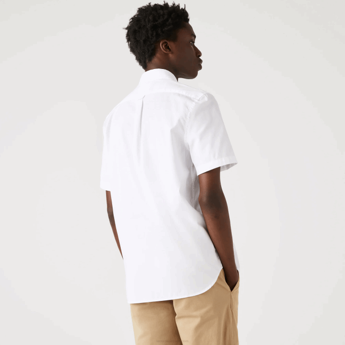 Men Lacoste V0ZN1526 White 001 Regular Fit Oxford Cotton Shirt - Image 3
