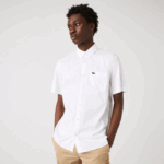 Men Lacoste V0ZN1526 White 001 Regular Fit Oxford Cotton Shirt - Image 4