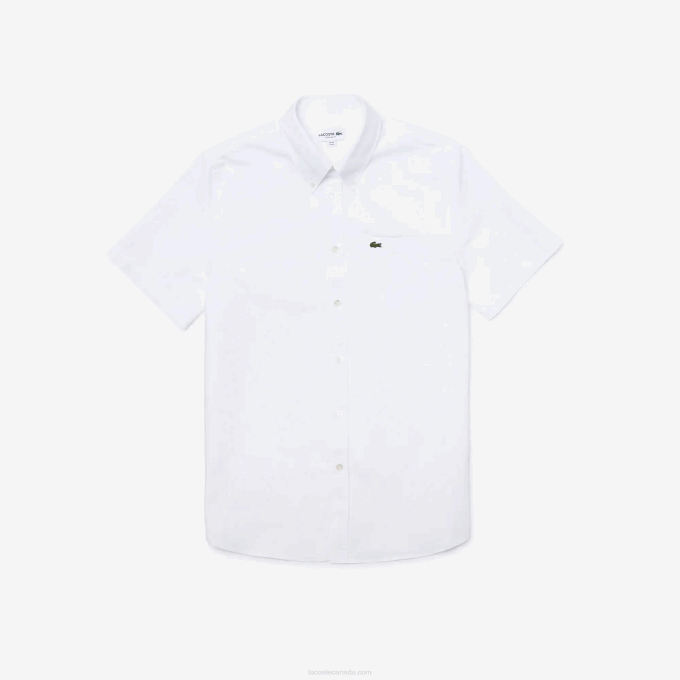 Men Lacoste V0ZN1526 White 001 Regular Fit Oxford Cotton Shirt - Image 5
