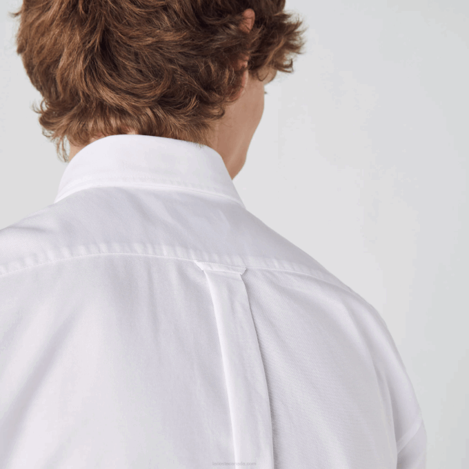 Men Lacoste V0ZN1526 White 001 Regular Fit Oxford Cotton Shirt - Image 6