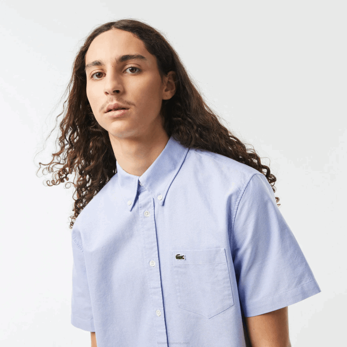 Men Lacoste V0ZN1527 Blue HBP Regular Fit Oxford Cotton Shirt - Image 2