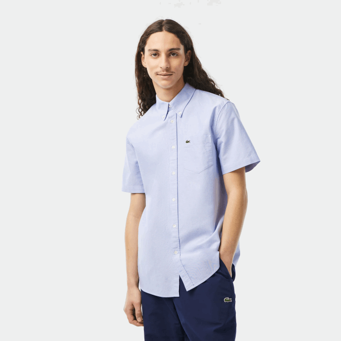 Men Lacoste V0ZN1527 Blue HBP Regular Fit Oxford Cotton Shirt - Image 1