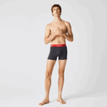 Men Lacoste V0ZN1528 Dark Grey Red Blue Black 8W3 Striped Waist Microfiber Trunk 3-Pack - Image 2
