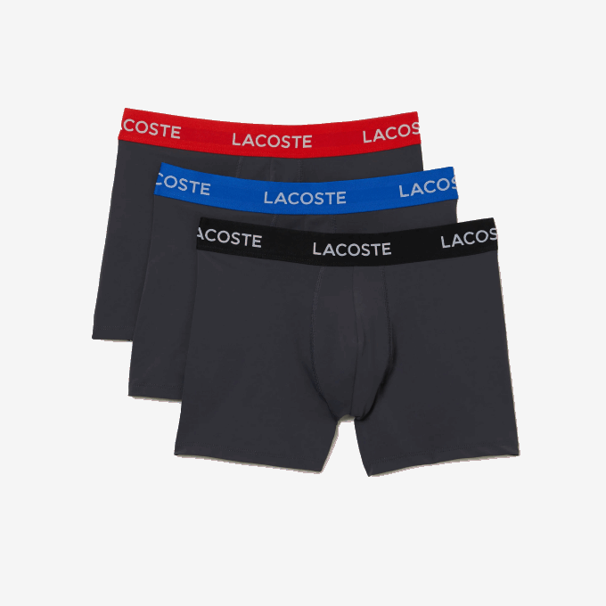 Men Lacoste V0ZN1528 Dark Grey Red Blue Black 8W3 Striped Waist Microfiber Trunk 3-Pack - Image 5